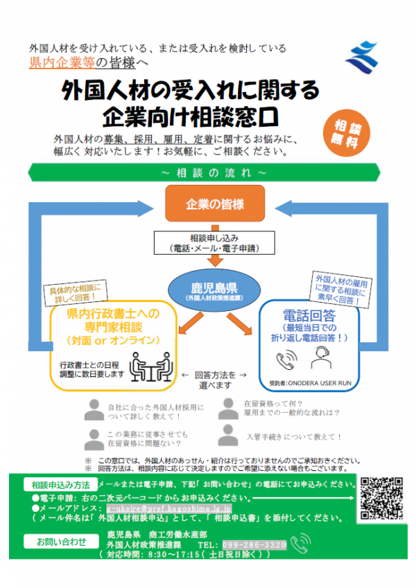 外国人材の受入れに関する企業向け相談窓口（表）