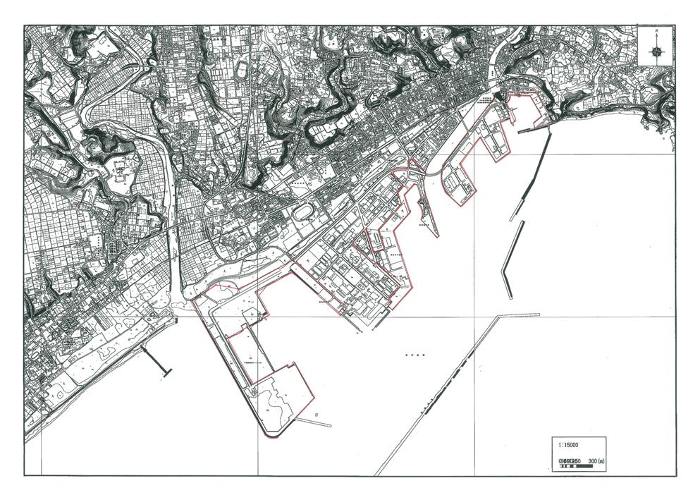 臨港地区 志布志市の臨港地区の白地図の画像です