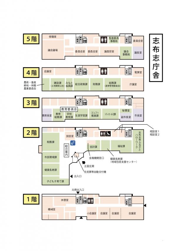 課の配置図(志布志庁舎)